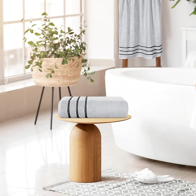 MyOwn Cotton 2 Pack Oversized Bath Towel Set 28x55 inches, Large Bath Towels, Ultra Absorbant Compact Quickdry & Lightweight Towel, Ideal for Gym Travel Camp Pool - Light Grey, 71618