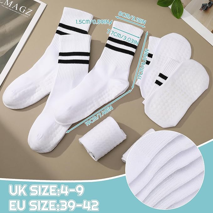 Jspupifip 6 Pairs Grip Pilates Socks Women, Non Slip Yoga Stripe Grippy Crew Breathable Cotton Socks for Ballet Dance