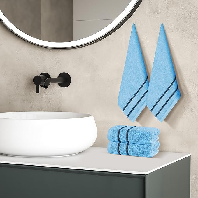 MyOwn Ultra Soft Cotton 6 -Piece Hand Towel Set 16x24 Inch, Ideal for use in Bathroom, Kitchen, Gym, Spa & General Cleaning, Compact & Lightweight Multi Purpose Hand Towels - Sky Blue