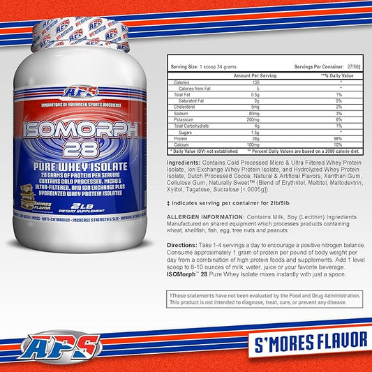 APS Nutrition Isomorph 28 Protein Powder | Pure Whey Isolate | Cold Pressed, Ultra- Filtered, & Ion Exchange Isolates | 28g Protein | 2 Pound (S’Mores)