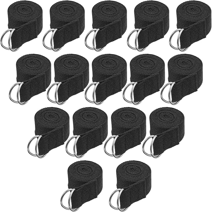 16 Pcs Yoga Strap for Stretching Bulk 6ft Exercise Stretch Band with Metal D Ring Adjustable Pilates Non Elastic Yoga Stretch Belt for Women Men Physical Fitness Gym Workout Dance