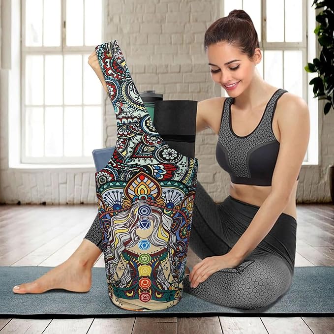 Yoga Mat Bag Carrier for Women with Side Large Pocket Durable Linen Workout Gym Travel Storage Pilates Mats