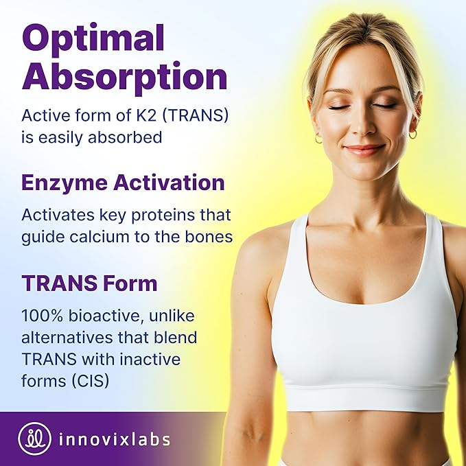 InnovixLabs Full Spectrum Vitamin K2-90 Softgels with 600 mcg of Trans Form MK7 and MK4 - Supports General Health and Bone Strength - Soy and Gluten Free K2 Vitamin Supplement