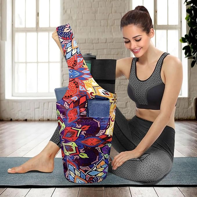 Yoga Mat Bag Carrier for Women with Side Large Pocket Durable Linen Workout Gym Travel Storage Pilates Mats