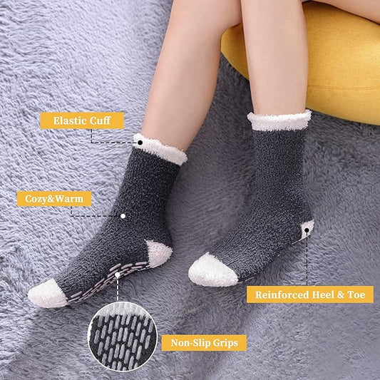FNOVCO Non Slip Socks for Women Winter Warm Cozy Fuzzy Slipper Socks Soft Fluffy Hospital Socks with Grips