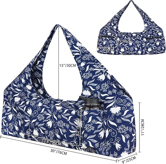 Large Yoga Mat Bag Yoga Bags and Carriers Fits All You Stuff Yoga Tote Bag with Yoga Mat Strap, Elastic Pockets and Zipper Pockets