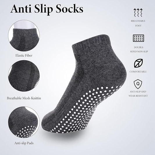 Jspupifip 4 Pairs Non Slip Yoga Socks with Grips for Women Men Pilates Grippy Socks Cotton Barre Hospital Home