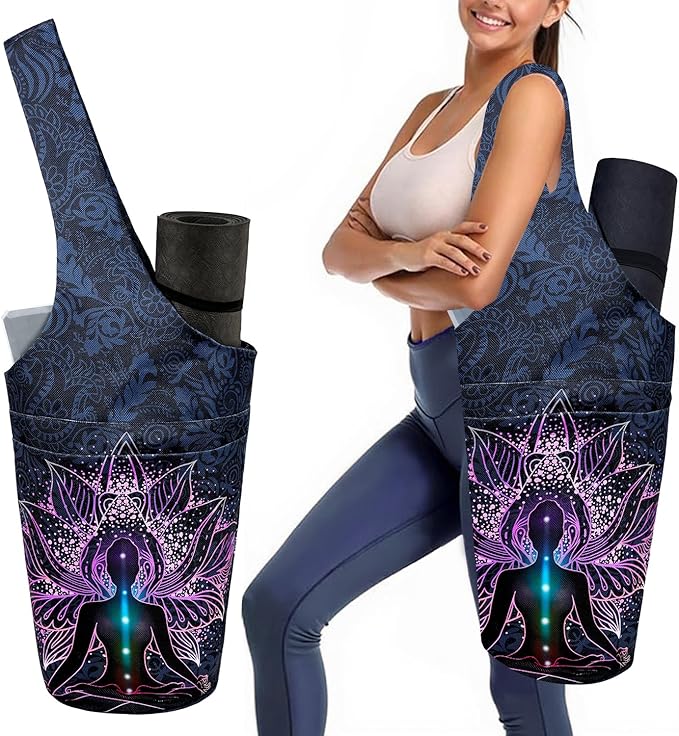 Yoga Mat Bag Carrier for Women with Side Large Pocket Durable Linen Workout Gym Travel Storage Pilates Mats