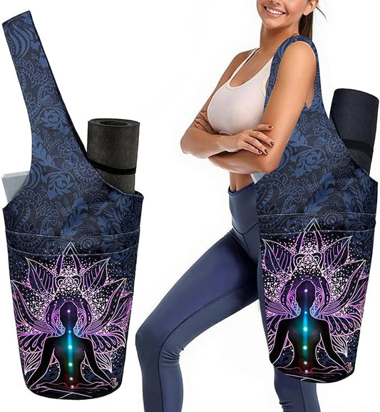 Yoga Mat Bag Carrier for Women with Side Large Pocket Durable Linen Workout Gym Travel Storage Pilates Mats