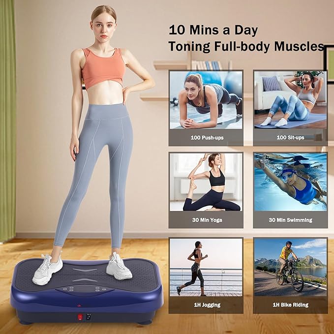 Whole Body Vibration Plate Exercise Machine – Power Vibrating Plate for Lymphatic Drainage Weight Loss, Shake Plate Exercise Platform with Touch Screen & Resistance Bands, Equipment for Women Men