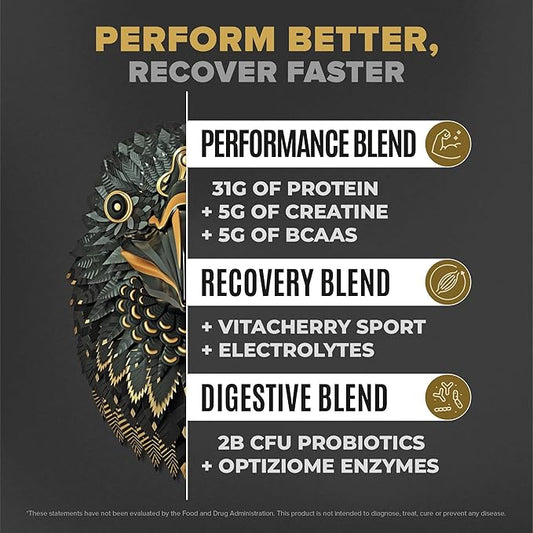 BIRDMAN Falcon Performance Vegan Protein Powder, 31g Protein, 5g Creatine, 5g BCAA, Probiotics, Electrolytes, Pre Workout, Low Carb, Sugar Free & Dairy Free, Plant Based Vanilla Protein - 49 Servings