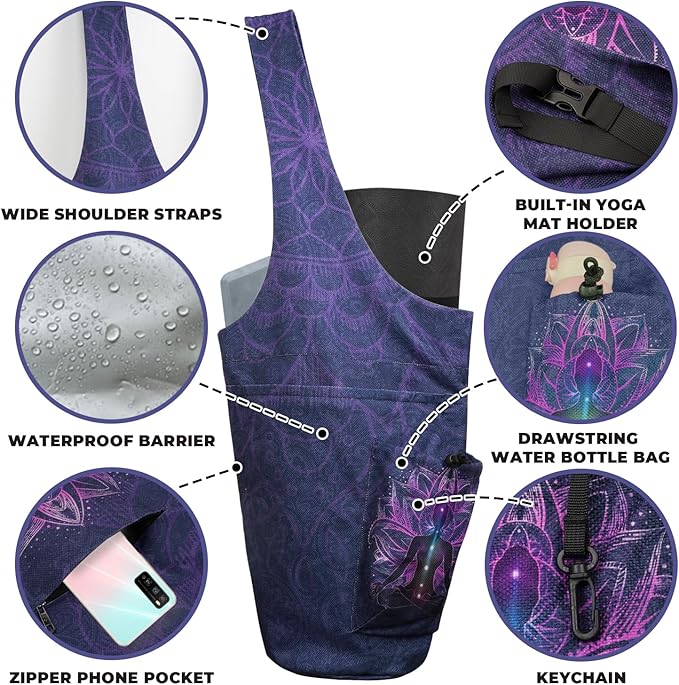 Yoga Mat Bag Carrier for Women Workout Large Waterproof with Zipper Pocket, Keychain and Wide Shoulder Straps