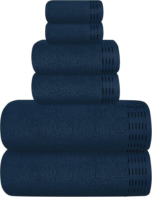 Ultra Soft 6 Pack Cotton Towel Set, Contains 2 Bath Towels 28x55 inch, 2 Hand Towels 16x24 inch & 2 Wash Coths 12x12 inch, Ideal Everyday use, Compact & Lightweight - Mineral Blue