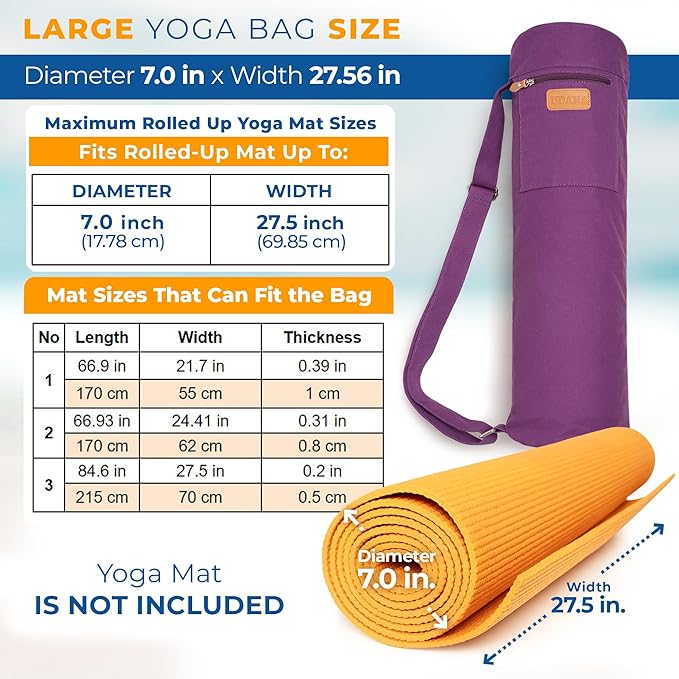 UDANA Yoga Mat Bag, Large – Fits Thick Mats, 3 Storage Pockets, Adjustable Strap