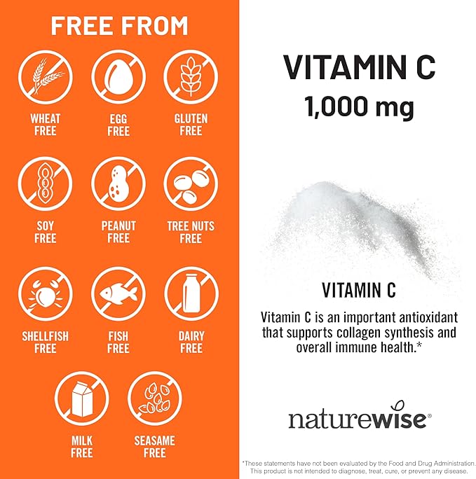 NatureWise Vitamin C 1000mg Capsules - Extra Strength Vegan Vitamin C for Daily Antioxidant & Immune Support - Non-GMO, USA Manufactured - 60 Capsules[60-Day Supply]
