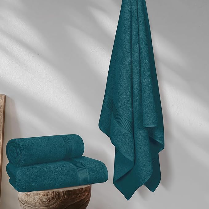 BELZZI Home Ultra Soft 4 Pack Oversized Bath Towel Set 27x54, Cotton Compact Bath Towels, Highly Absorbant Eco-Friendly Quickdry & Lightweight Towel, Ideal for Gym Travel Camp Pool - Teal