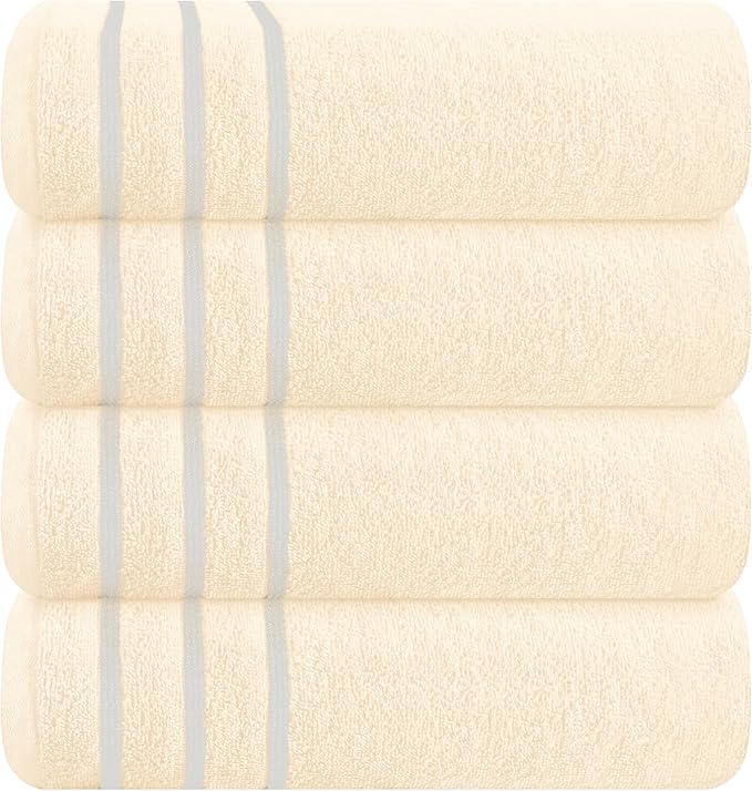MyOwn Ultra Soft 4 Pack Oversized Bath Towel Set 27x54 inches, 100% Cotton Bath Towels, Highly Absorbant Compact Quickdry & Lightweight Towel, Ideal for Gym Travel Camp Pool - Ivory