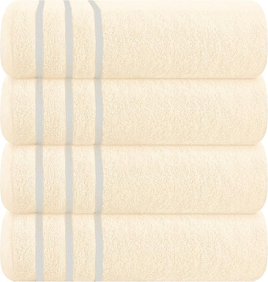 MyOwn Ultra Soft 4 Pack Oversized Bath Towel Set 27x54 inches, 100% Cotton Bath Towels, Highly Absorbant Compact Quickdry & Lightweight Towel, Ideal for Gym Travel Camp Pool - Ivory