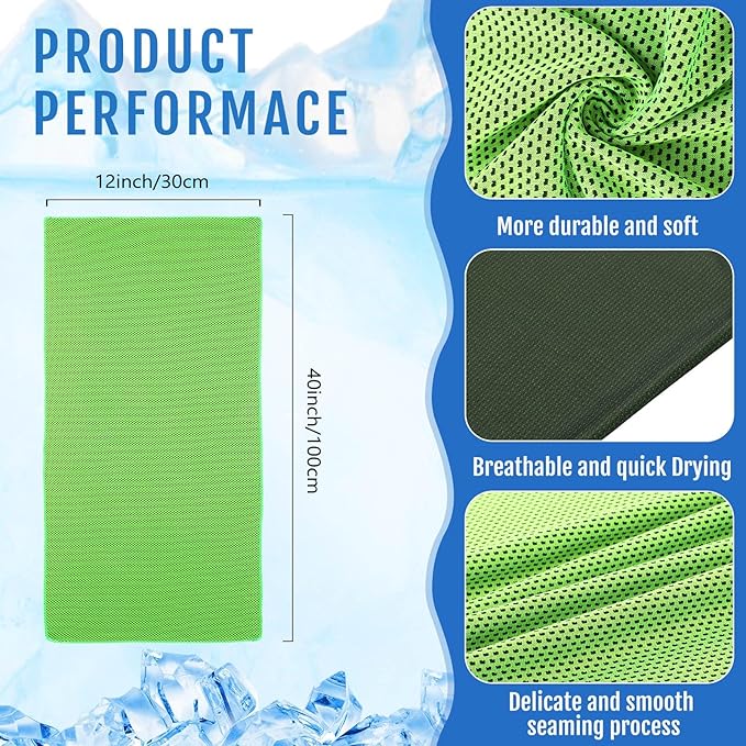 Hosuly 15 Pack Cooling Towels 40" x 12" Cooling Towels for Neck and Face Iced Towel Microfiber Soft Breathable Chilly Yoga Towel for Hot Weather (Bright Green)