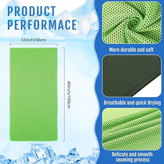 Hosuly 15 Pack Cooling Towels 40" x 12" Cooling Towels for Neck and Face Iced Towel Microfiber Soft Breathable Chilly Yoga Towel for Hot Weather (Bright Green)