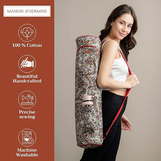 Maison d' Hermine Yoga Mat bag, Cylindrical bag for Woman&Men, yoga mat Bag &Adjustable shoulder straps Yoga Mat Carrier Bag with Drawstring Water Bottle Pocket and zipper pocket