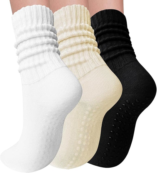 3 Pairs Pilates Socks with Grips for Women Yoga Slouch Grippy Socks for Barre Workout Hospital