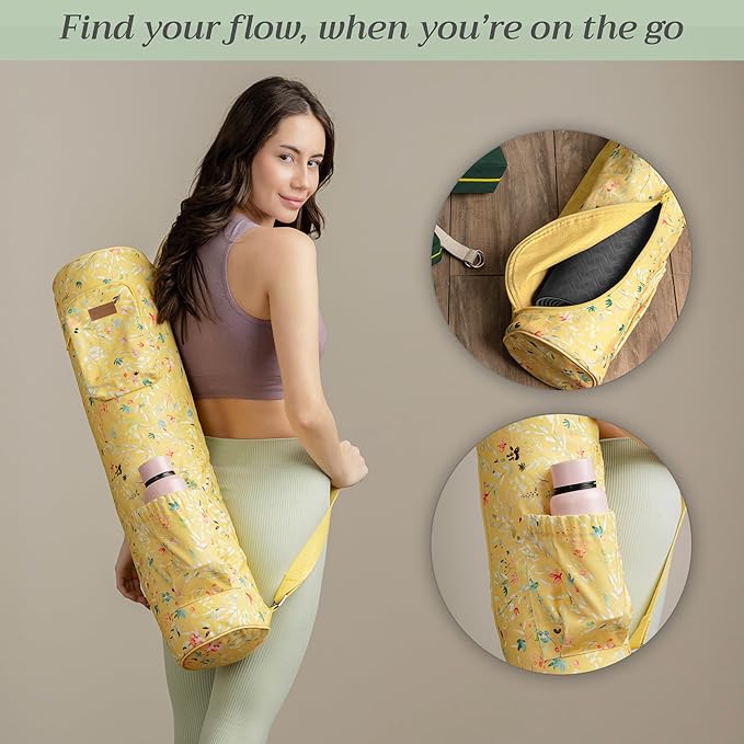 Maison d' Hermine Yoga Mat bag, Cylindrical bag for Woman&Men, yoga mat Bag &Adjustable shoulder straps Yoga Mat Carrier Bag with Drawstring Water Bottle Pocket and zipper pocket