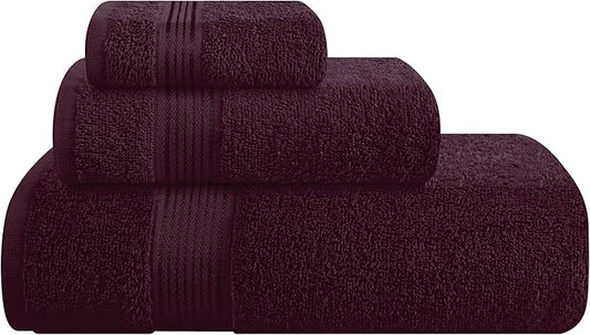 Belizzi Home Ultra Soft 3 Pack Cotton Towel Set, Contains a Bath Towel 28x55 inch, a Hand Towel 16x24 inch & a Wash Coth 12x12 inch, Ideal Everyday use, Compact & Lightweight - Burgundy