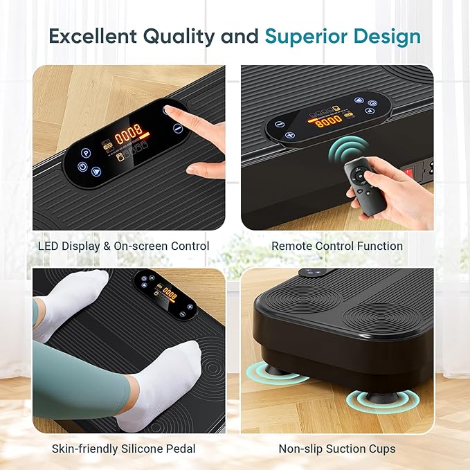 Dripex Vibration Plate Exercise Machine, Power Vibrating Plate for Lymphatic Drainage Weight Loss, Whole Body Workout Vibration Plates Fitness Platform, Fat Burner Shake Plate Equipment for Women Men