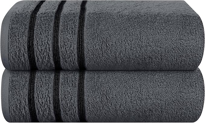MyOwn Cotton 2 Pack Oversized Bath Towel Set 28x55 inches, Large Bath Towels, Ultra Absorbant Compact Quickdry & Lightweight Towel, Ideal for Gym Travel Camp Pool - Charcoal Grey