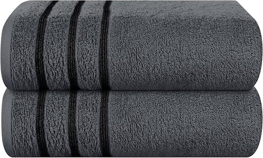 MyOwn Cotton 2 Pack Oversized Bath Towel Set 28x55 inches, Large Bath Towels, Ultra Absorbant Compact Quickdry & Lightweight Towel, Ideal for Gym Travel Camp Pool - Charcoal Grey