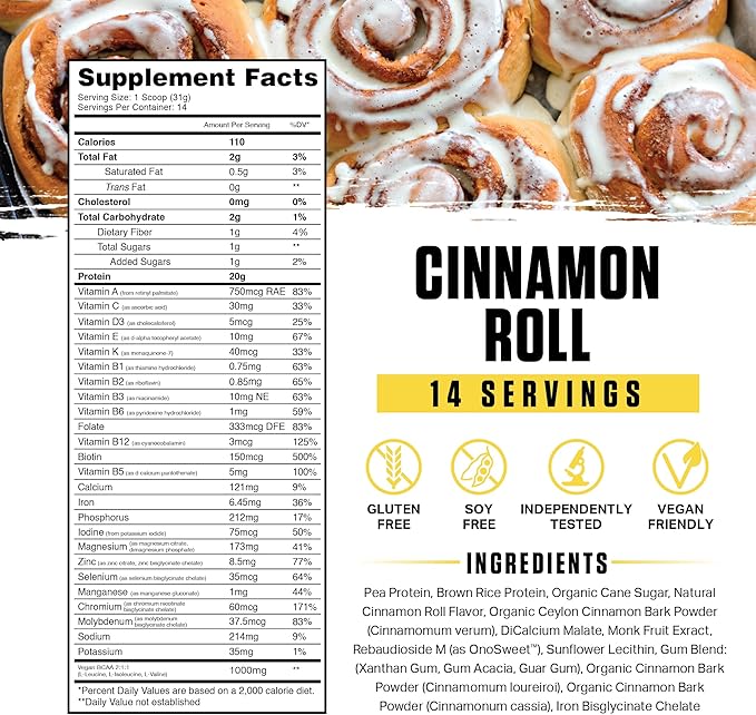 Ambrosia Planta - Premium Plant-Based Protein | Vegan & Keto Friendly | Gourmet Flavors with No Bloating or Stomach Upset | Gluten & Soy Free | No Added Sugar | 14 Servings | (Cinnamon Roll)