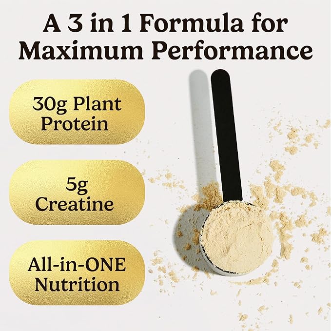 VitaHustle ONE Max Protein + 5g Creatine, 30g Plant Protein Powder, All-in-One Meal Replacement Shake with Greens, Adaptogens, Ashwagandha, Probiotics & Vitamins – Vanilla Ice Cream, 15 Servings