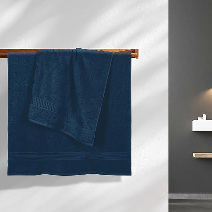 BELZZI Home Ultra Soft 4 Pack Oversized Bath Towel Set 27x54, Cotton Compact Bath Towels, Highly Absorbant Eco-Friendly Quickdry & Lightweight Towel, Ideal for Gym Travel Camp Pool - Mineral Blue