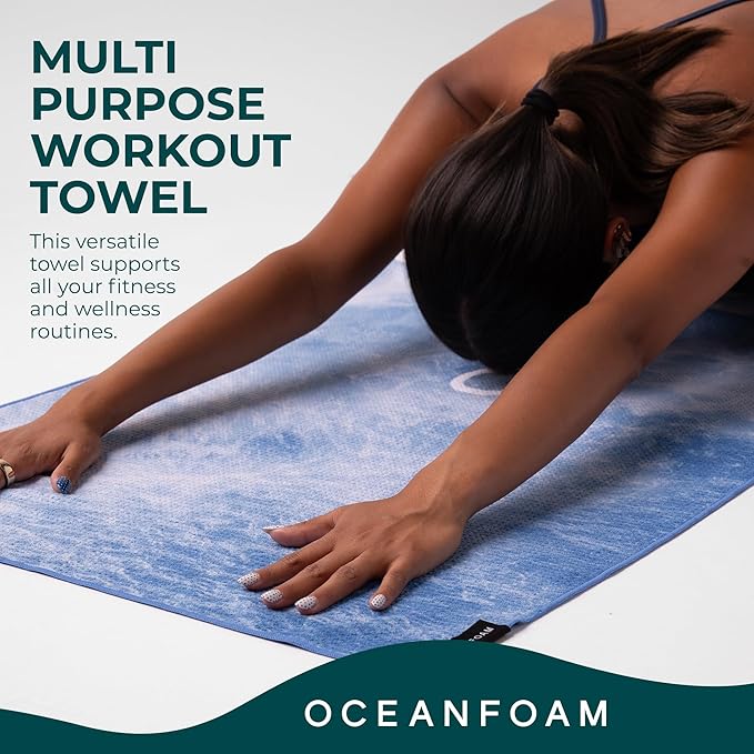 Oceanfoam Beach Towel – Lightweight, Absorbent, Quick-Drying, Sand-Resistant, Non-Slip – Ideal for Workouts, Yoga, Pilates, Beach, Pool, Boat & Travel – 25% Recycled – 72"x24" (Ocean)