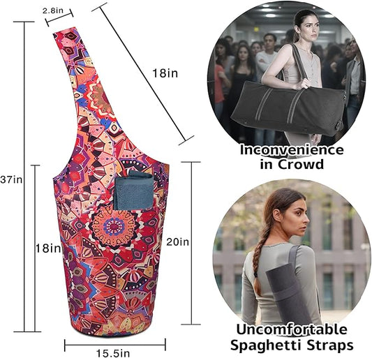 Yoga Mat Bag Carrier for Women with Side Large Pocket Durable Linen Workout Gym Travel Storage Pilates Mats