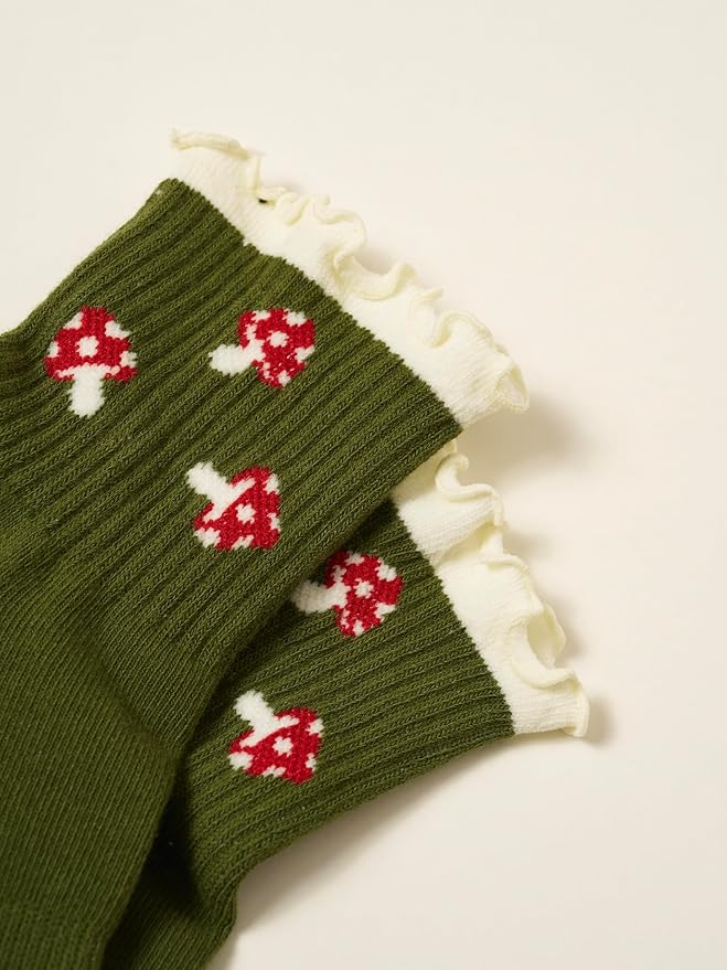 Shapes Studio Crew Half Calf Grip Socks, Cutest Fruits Pilates Socks, Ruffle socks, Non-Slip, Barre Yoga Fitness