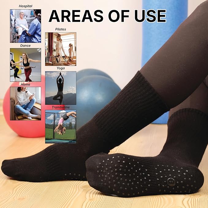 BELINO Pilates Socks for Women with Non Slip Grippers – Crew Socks for Yoga, Barre, Gym, Workout, Hospital 4 Pairs