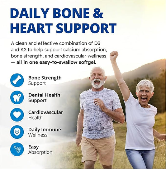 CanPrev D3 & K2 Vitamins 120 Softgels, 120-Day Supply, 1000IU Vitamin D3 & 120mcg K2, Supports Strong Bones, Teeth & Heart Wellness, Easy-to-Absorb with Organic Coconut Oil, No GMO, Gluten, Soy, Dairy