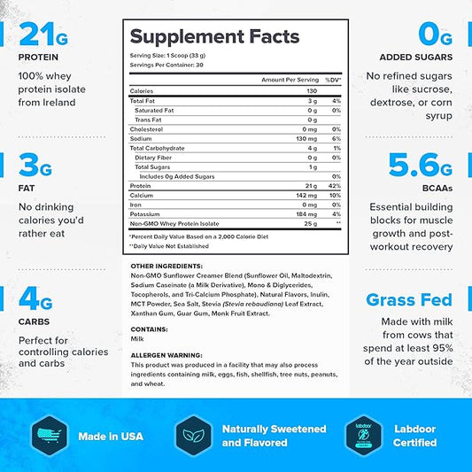 LEGION Whey+ Protein Whey Isolate from Grass Fed Cows - Whey Protein Isolate Powder Low Calorie, Non-GMO, Sugar Free, Lactose and Gluten Free, All Natural Protein Powder for Men & Women, (30 Servings)