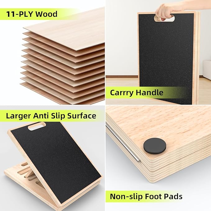 Adjustable Wooden Slant Board for Calf Stretching ,Portable Calf Stretcher Incline Board for Knees Ankle Heel Feet Leg,300lbs Weight Capacity