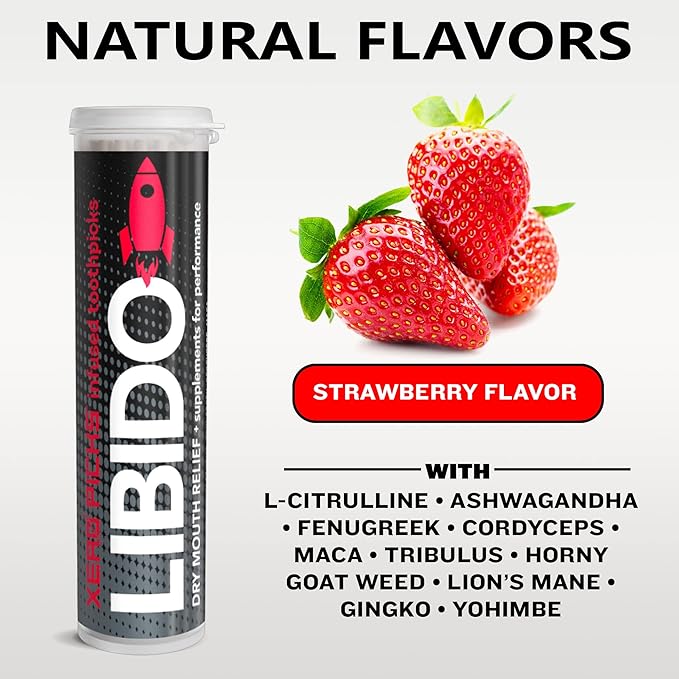 Xero Picks Wellness - Infused Flavored Toothpicks for Long Lasting Fresh Breath & Dry Mouth Prevention (Men Strawberry, 3 Pack)