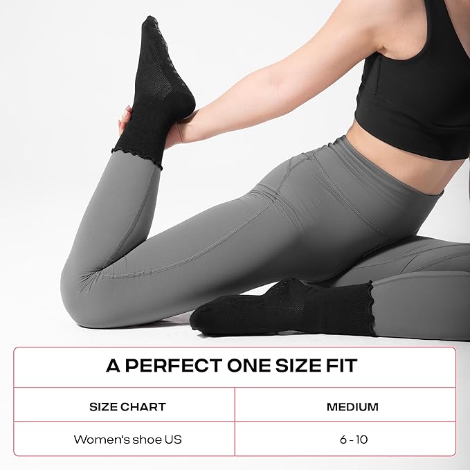 CoolMate 2/3/4 Pairs Pilates Socks with Grips for Women, Cute Yoga Socks, Crew Non Slip Women for Barre, Pilates Gifts