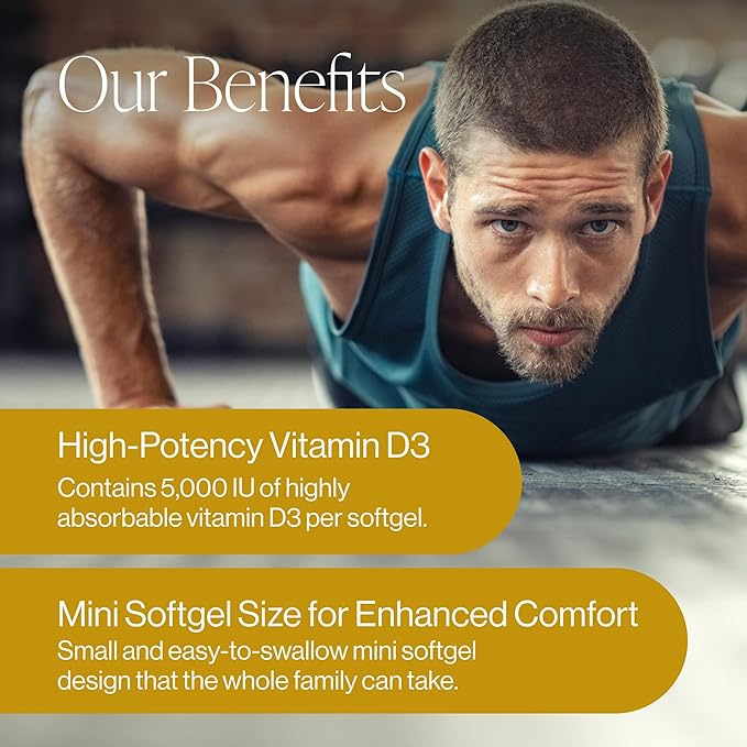 Pure Micronutrients Pure D3 – Vitamin D3 5000 IU, Natural Vitamin D Supplements (Cholecalciferol) - Immune Support, Healthy Muscle Function & Bone Health - 90 Mini Softgels