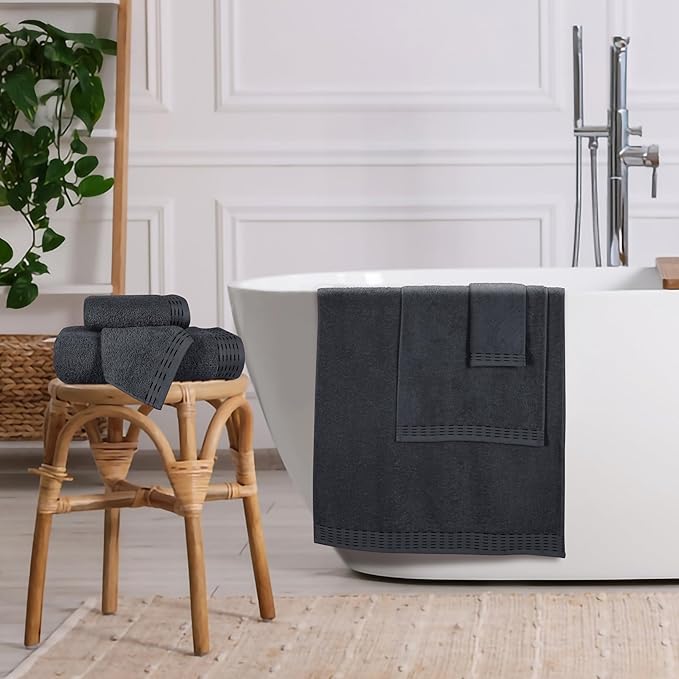 Ultra Soft 6 Pack Cotton Towel Set, Contains 2 Bath Towels 28x55 inch, 2 Hand Towels 16x24 inch & 2 Wash Coths 12x12 inch, Ideal Everyday use, Compact & Lightweight - Charcoal Grey