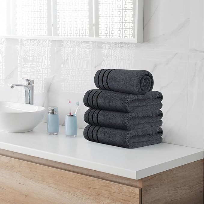 MyOwn Ultra Soft 4 Pack Oversized Bath Towel Set 27x54 inches, 100% Cotton Bath Towels, Highly Absorbant Compact Quickdry & Lightweight Towel, Ideal for Gym Travel Camp Pool - Charcoal Grey