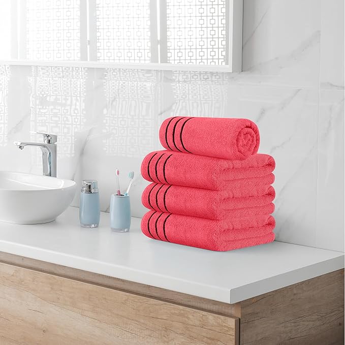 MyOwn Ultra Soft 4 Pack Oversized Bath Towel Set 27x54 inches, 100% Cotton Bath Towels, Highly Absorbant Compact Quickdry & Lightweight Towel, Ideal for Gym Travel Camp Pool - Coral Orange