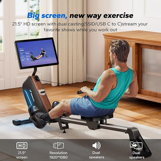 MERACH Rowing Machines for Home, Powerful Electromagnetic Row Machine with 51.2" Extended Rail, 16-Level Handle Resistance Adjustment Rower, 350 LBS Load Capacity, Ergonomic Comfort Seat, Easy Storage