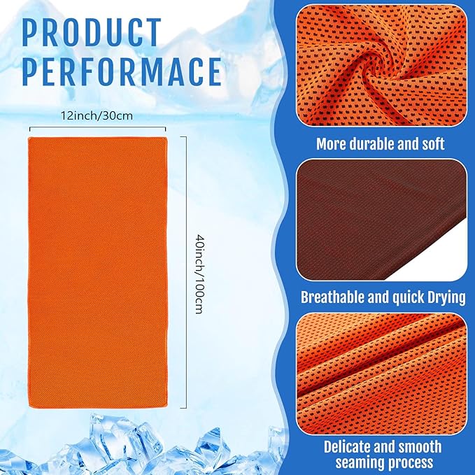 Hosuly 15 Pack Cooling Towels 40" x 12" Cooling Towels for Neck and Face Iced Towel Microfiber Soft Breathable Chilly Yoga Towel for Hot Weather (Orange)