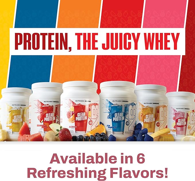 NutraBio Clear Protein Powder, Strawberry Lemonade - 20 Servings, 20g Clear Whey Protein Isolate, 0 Sugar, 0g Lactose, Refreshing Fruit Flavors, GLP1 Support -Bone Health -Muscle Post Workout Recovery